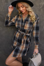 Plaid Tie Waist Button Down Shirt Dress - SHE BADDY© ONLINE WOMEN FASHION & CLOTHING STORE