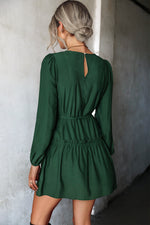 Frill Trim Tie Waist Puff Sleeve Mini Dress - SHE BADDY© ONLINE WOMEN FASHION & CLOTHING STORE