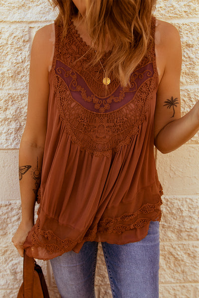 Lace Detail Button Back Sleeveless Top - SHE BADDY© ONLINE WOMEN FASHION & CLOTHING STORE