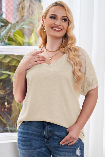 Plus Size Spliced Lace V-Neck Top - SHE BADDY© ONLINE WOMEN FASHION & CLOTHING STORE