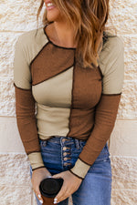 Color Block Exposed Seam Knit Top - SHE BADDY© ONLINE WOMEN FASHION & CLOTHING STORE