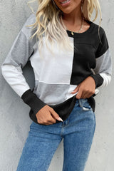 Color Block Ribbed Trim Round Neck Knit Pullover - SHE BADDY© ONLINE WOMEN FASHION & CLOTHING STORE