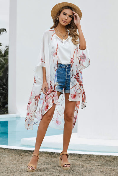 Floral Print High-Low Cardigan - SHE BADDY© ONLINE WOMEN FASHION & CLOTHING STORE