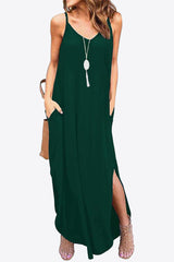 Split Spaghetti Strap Maxi Dress with Pockets - SHE BADDY© ONLINE WOMEN FASHION & CLOTHING STORE