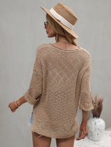 Notched Side Slit Drop Shoulder Sweater - SHE BADDY© ONLINE WOMEN FASHION & CLOTHING STORE