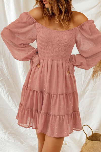 Smocked Long Flounce Sleeve Tiered Dress - SHE BADDY© ONLINE WOMEN FASHION & CLOTHING STORE