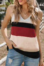 Color Block V-Neck Rib-Knit Tank - SHE BADDY© ONLINE WOMEN FASHION & CLOTHING STORE