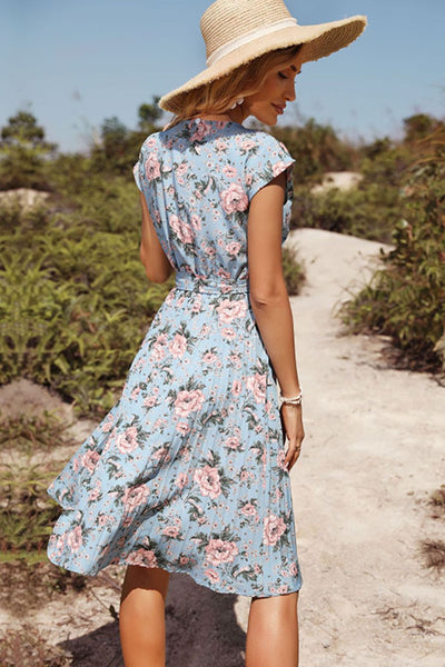 Floral Tie-Waist Pleated Dress - SHE BADDY© ONLINE WOMEN FASHION & CLOTHING STORE