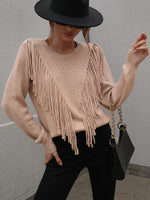 Fringe Detail Ribbed Trim Sweater - SHE BADDY© ONLINE WOMEN FASHION & CLOTHING STORE