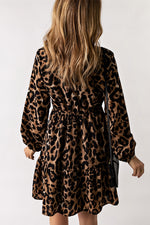 Leopard V-Neck Balloon Sleeve Tiered Dress - SHE BADDY© ONLINE WOMEN FASHION & CLOTHING STORE