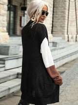 Tricolor Dropped Shoulder Cardigan with Pockets - SHE BADDY© ONLINE WOMEN FASHION & CLOTHING STORE