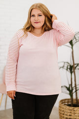 Plus Size Sheer Striped Sleeve V-Neck Top - SHE BADDY© ONLINE WOMEN FASHION & CLOTHING STORE