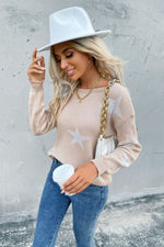 Star Pattern Drop Shoulder Sweater - SHE BADDY© ONLINE WOMEN FASHION & CLOTHING STORE