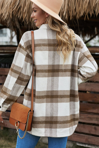 Plaid Dropped Shoulder Pocket Shacket - SHE BADDY© ONLINE WOMEN FASHION & CLOTHING STORE