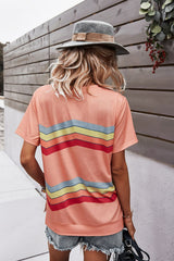 Multicolored Chevron Stripe Round Neck Side Slit T-Shirt - SHE BADDY© ONLINE WOMEN FASHION & CLOTHING STORE