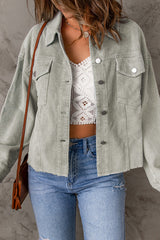 Raw Hem Button Down Corduroy Jacket with Pockets - SHE BADDY© ONLINE WOMEN FASHION & CLOTHING STORE