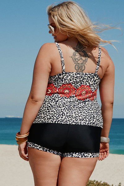 Plus Size Mixed Print Tankini Set with Pockets - SHE BADDY© ONLINE WOMEN FASHION & CLOTHING STORE