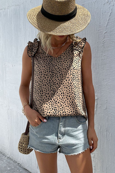Leopard Frill Trim V-Neck Tank - SHE BADDY© ONLINE WOMEN FASHION & CLOTHING STORE