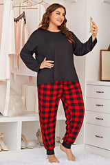 Plus Size Heart Graphic Top and Plaid Joggers Lounge Set - SHE BADDY© ONLINE WOMEN FASHION & CLOTHING STORE