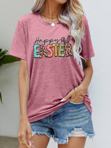 HAPPY EASTER Graphic Round Neck Tee Shirt - SHE BADDY© ONLINE WOMEN FASHION & CLOTHING STORE
