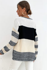 Striped Dropped Shoulder Pullover Sweater - SHE BADDY© ONLINE WOMEN FASHION & CLOTHING STORE