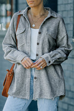 Textured Button Down Shirt Jacket with Pockets - SHE BADDY© ONLINE WOMEN FASHION & CLOTHING STORE