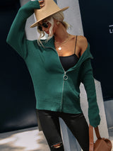 Rib-Knit Zip Up Collared Cardigan - SHE BADDY© ONLINE WOMEN FASHION & CLOTHING STORE