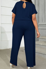 Plus Size Drawstring Waist Short Sleeve Jumpsuit - SHE BADDY© ONLINE WOMEN FASHION & CLOTHING STORE