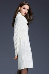 Full Size Mixed Knit Cowl Neck Dropped Shoulder Sweater Dress - SHE BADDY© ONLINE WOMEN FASHION & CLOTHING STORE