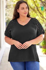 Plus Size Spliced Lace V-Neck Top - SHE BADDY© ONLINE WOMEN FASHION & CLOTHING STORE