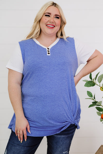 Plus Size Contrast Twisted Henley Tee - SHE BADDY© ONLINE WOMEN FASHION & CLOTHING STORE