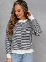 Chevron Ribbed Trim Dropped Shoulder Knit Pullover - SHE BADDY© ONLINE WOMEN FASHION & CLOTHING STORE