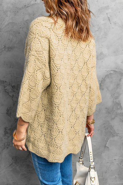 Scalloped Hem Open Front Cardigan - SHE BADDY© ONLINE WOMEN FASHION & CLOTHING STORE