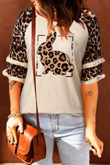 Leopard Bunny Graphic Layered Sleeve T-Shirt - SHE BADDY© ONLINE WOMEN FASHION & CLOTHING STORE