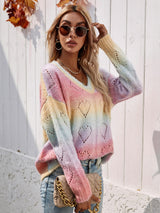 Tie-Dye V-Neck Drop Shoulder Pullover Sweater - SHE BADDY© ONLINE WOMEN FASHION & CLOTHING STORE