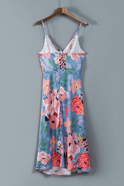 Floral Tied Cutout Split Spaghetti Strap Dress - SHE BADDY© ONLINE WOMEN FASHION & CLOTHING STORE