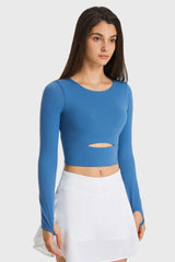 Cutout Long Sleeve Cropped Sports Top - SHE BADDY© ONLINE WOMEN FASHION & CLOTHING STORE