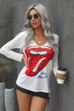 Lips Graphic V-neck T-Shirt - SHE BADDY© ONLINE WOMEN FASHION & CLOTHING STORE