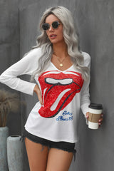 Lips Graphic V-neck T-Shirt - SHE BADDY© ONLINE WOMEN FASHION & CLOTHING STORE