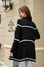Striped Contrast Open Front Lapel Collar Cardigan with Pockets - SHE BADDY© ONLINE WOMEN FASHION & CLOTHING STORE