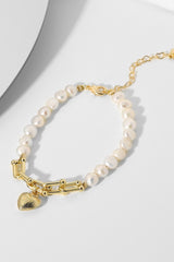 14K Gold Plated Heart Charm Pearl Bracelet - SHE BADDY© ONLINE WOMEN FASHION & CLOTHING STORE