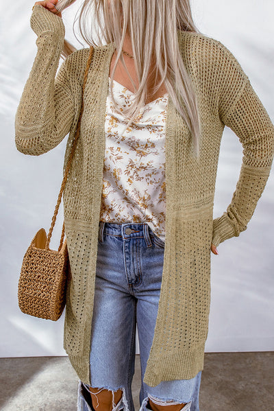 Openwork Dropped Shoulder Open Front Cardigan - SHE BADDY© ONLINE WOMEN FASHION & CLOTHING STORE