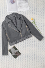 Belted Zip-Up Corduroy Jacket - SHE BADDY© ONLINE WOMEN FASHION & CLOTHING STORE