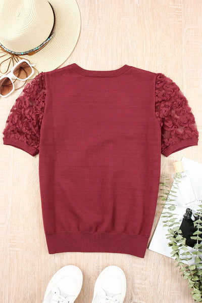 Applique Short Sleeve Knit Top - SHE BADDY© ONLINE WOMEN FASHION & CLOTHING STORE