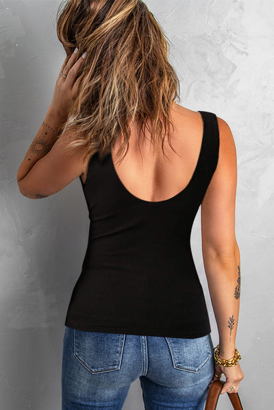 Plunge Ribbed Lace Trim Tank Top - SHE BADDY© ONLINE WOMEN FASHION & CLOTHING STORE