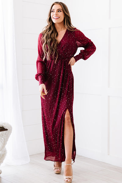 Rhinestone Surplice Split Maxi Dress - SHE BADDY© ONLINE WOMEN FASHION & CLOTHING STORE