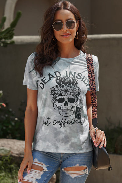 Skull Graphic Short Sleeve T-Shirt - SHE BADDY© ONLINE WOMEN FASHION & CLOTHING STORE