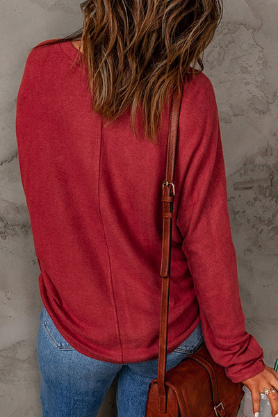 Seam Detail Round Neck Long Sleeve Top - SHE BADDY© ONLINE WOMEN FASHION & CLOTHING STORE