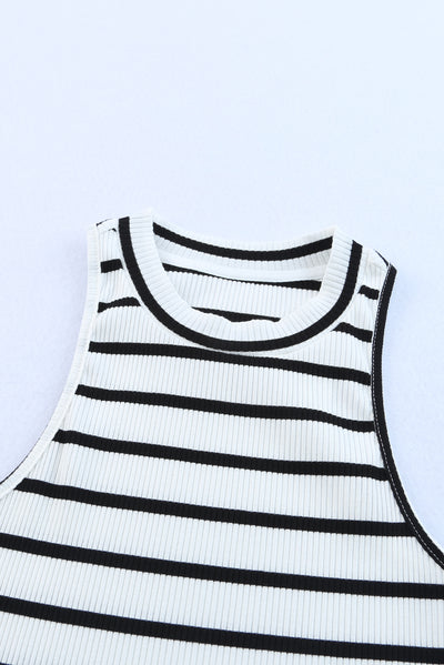 Striped Ribbed Round Neck Tank - SHE BADDY© ONLINE WOMEN FASHION & CLOTHING STORE