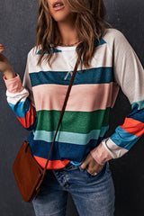 Striped Raglan Sleeve Round Neck Tee - SHE BADDY© ONLINE WOMEN FASHION & CLOTHING STORE